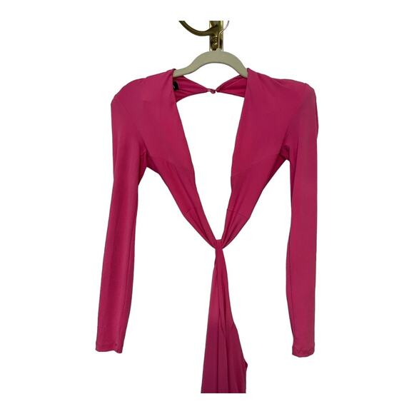 Nookie Jewel Maxi Gown Twist Front Cut-Out Side Slit Long Sleeve Neon Pink Small - Picture 5 of 14